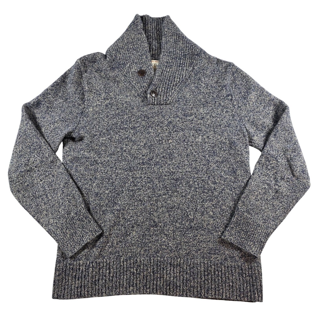 J. Crew Mens Small Blue Rugged Merino Wool‎ Blend Shawl Collar Sweater Marled
